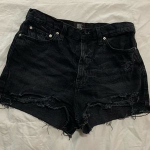 Black distressed jean shorts
